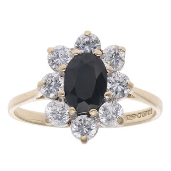 9ct Yellow Gold Cubic Zirconia and Sapphire Cluster Ring