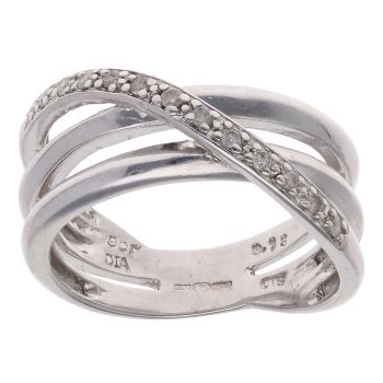 9ct White Gold 0.13ct Diamond Crossover Ring