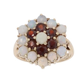 9ct Yellow Gold Garnet And Opal Cluster Ring
