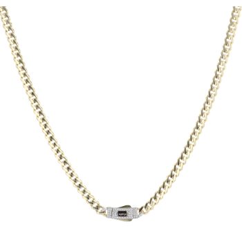 14ct Yellow Gold Monaco Curb Classic Cubic Zirconia Pave Lock Chain 16"