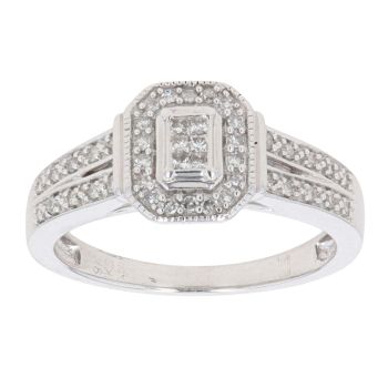 9ct White Gold 0.20ct Brilliant And Princess Cut Diamond Cluster Ring