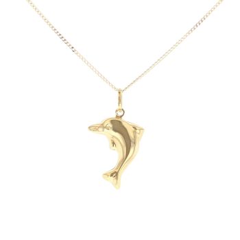 9ct Yellow Gold Dolphin Pendant And Chain 18"