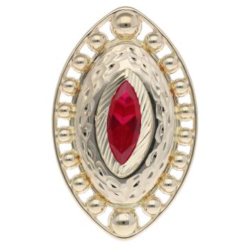 14ct Yellow Gold Red Gemstone Ball Pattern Marquise Ring
