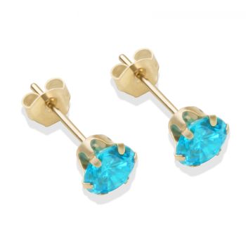 9ct yellow gold 5mm aqua CZ stud Earrings