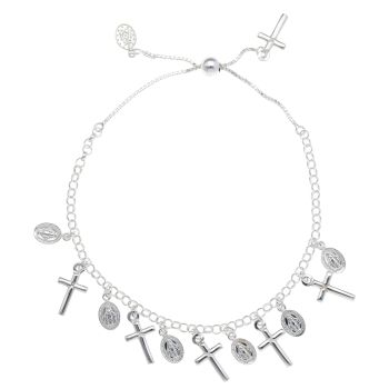 Silver Rosary Bead Style Toggle Bracelet By Icesia