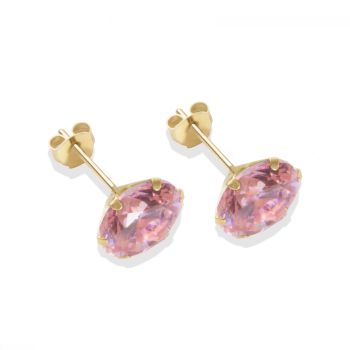 9ct yellow gold 8mm pink CZ stud Earrings