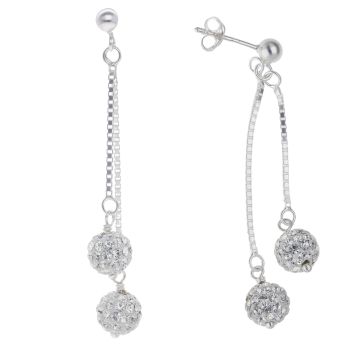 Sterling Silver Duo Crystal Ball Drop Earrings by Icesia