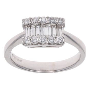 18ct White Gold 0.65ct Baguette and Brilliant Cut Diamond Three Row Fancy Ring