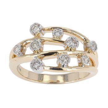 9ct Yellow Gold 0.25ct Diamond Nine Stone Crossover Ring by Anya Belle