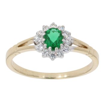 9ct Yellow Gold Cubic Zirconia and Green Gemstone Cluster Ring