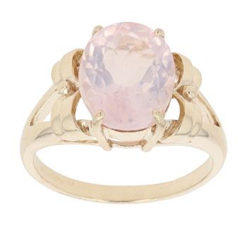 9ct Yellow Gold Rose Quartz Single Stone Ring