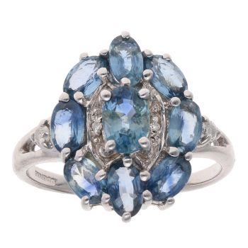 9ct White Gold 0.05ct Diamond And Sapphire Cluster Ring