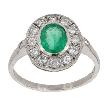Platinum 0.94ct Emerald and 0.35ct Diamond Cluster Ring