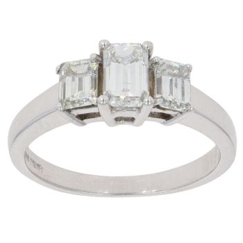 9ct White Gold 1.00ct Emerald Cut Diamond Trilogy Ring