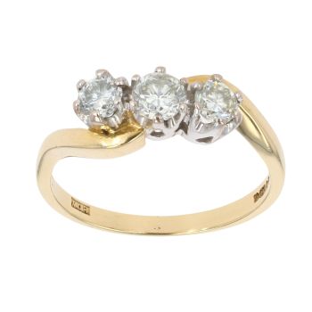 18ct Yellow Gold 0.75ct Brilliant Cut Diamond Twist Trilogy Ring