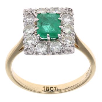 18ct Yellow Gold 0.75ct Diamond and Emerald Cluster Ring