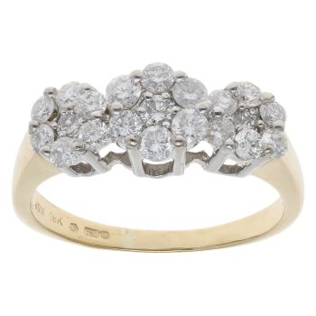 18ct Yellow Gold 1.00ct Diamond Triple Cluster Ring
