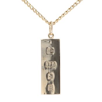 9ct Yellow Gold Hallmarked Ingot Pendant And Chain 22"