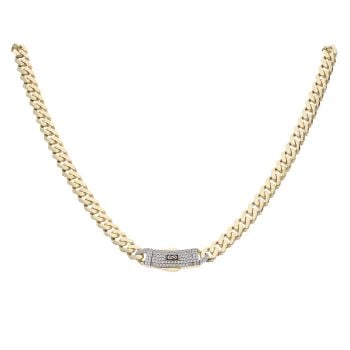 14ct Yellow Gold Monaco Classic Cubic Zirconia Pave Lock Curb Chain 18"