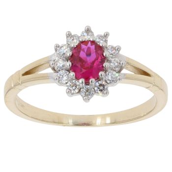 9ct Yellow Gold Cubic Zirconia and Red Gemstone Cluster Ring