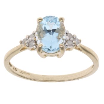 9ct Yellow Gold 0.06ct Diamond And Aquamarine Dress Ring
