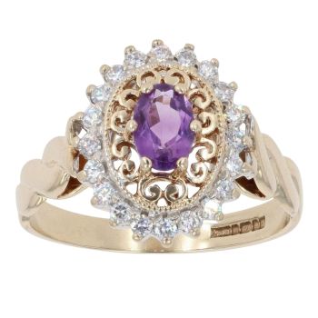 9ct Yellow Gold Cubic Zirconia And Amethyst Ring