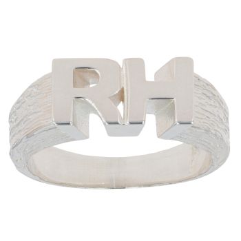 Silver Personalised Initial Bark Effect Ring