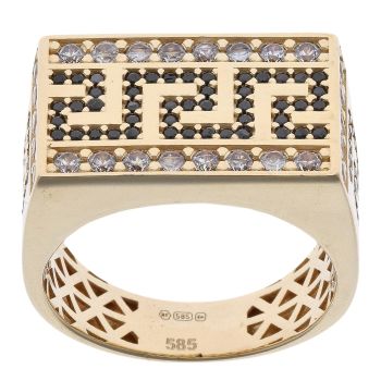 14ct Yellow Gold Cubic Zirconia And Black Gemstone Signet Ring