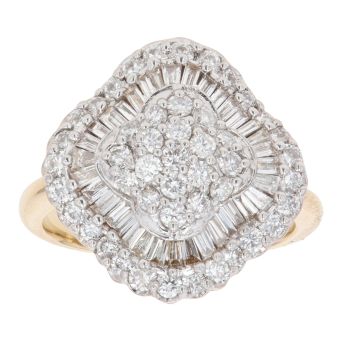 18ct Yellow Gold 1.60ct Baguette And Brilliant Cut Diamond Cluster Ring