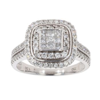 18ct White Gold 1.00ct Diamond Cluster Ring