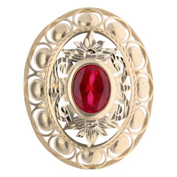 14ct Yellow Gold Red Gemstone Patterned Ring