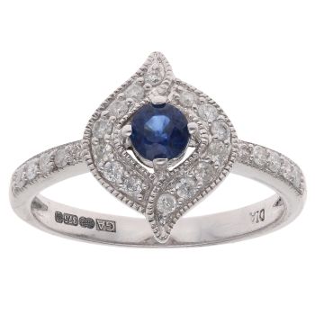 9ct White Gold 0.25ct Diamond And Sapphire Ring