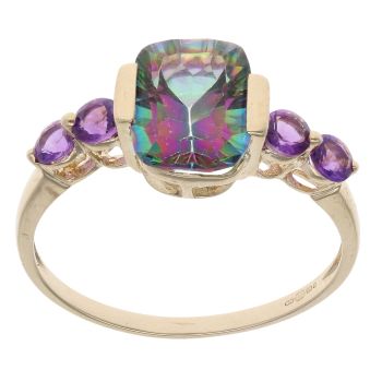 9ct Yellow Gold Mystic Topaz and Amethyst Dress Ring