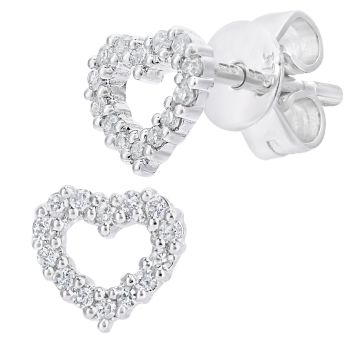 9ct White Gold Diamond Heart Stud Earrings