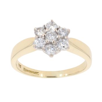 18ct Yellow Gold 0.50ct Brilliant Cut Diamond Daisy Cluster Ring