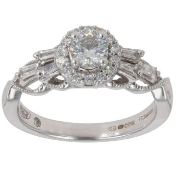 18ct White Gold 0.50ct Brilliant And Baguette Cut Diamond Cluster Ring