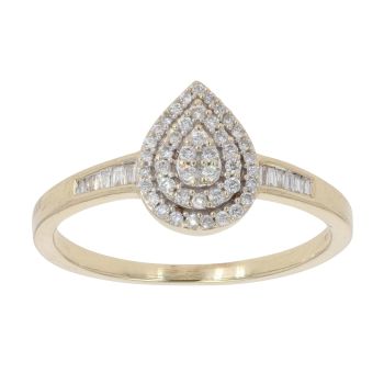 9ct Yellow Gold 0.40ct Pear Diamond Cluster Ring