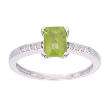 9ct White Gold Peridot and Diamond Rectangular Ring