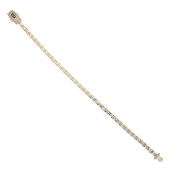 14ct Yellow Gold Monaco Cubic Zirconia Agua Pave Lock Tennis Bracelet 7.5"