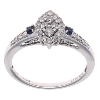9ct White Gold 0.33ct Diamond And Sapphire Cluster Ring