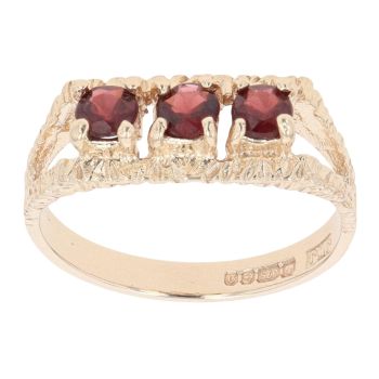 9ct Yellow Gold Garnet Three Stone Signet Ring