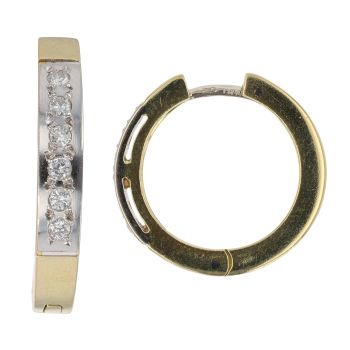 18ct Yellow And White Gold 0.20ct Brilliant Cut Diamond Hoop Earrings
