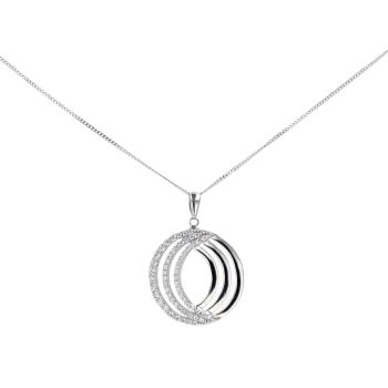 9ct White Gold Cubic Zirconia Triple Circle Pendant And 16" Chain