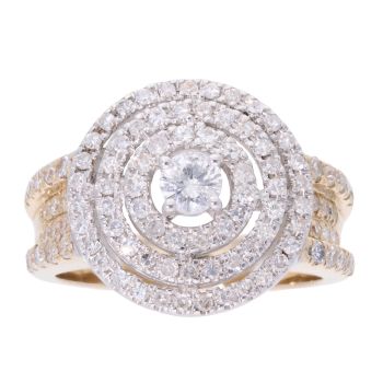 9ct Yellow and White Gold 1.18ct Diamond Halo Cluster Ring by Anya Belle