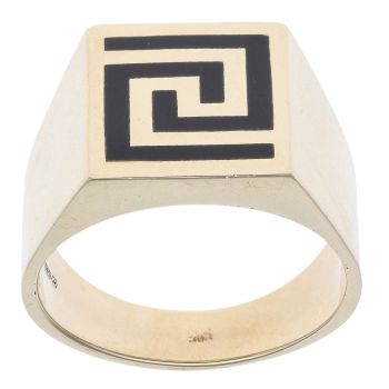 14ct Yellow Gold Black Gemstone Greek Key Signet Ring