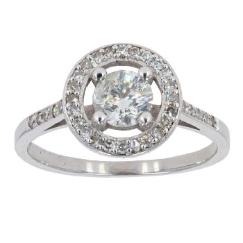 18ct White Gold Diamond Halo Solitaire Ring by Anya Belle