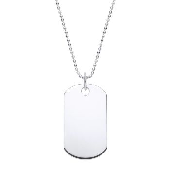 Sterling Silver Men's Dog Tag Pendant & 24'' Beaded Chain Necklace