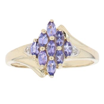9ct Yellow Gold Tanzanite and 0.02ct Cluster Ring