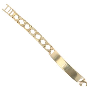 9ct Yellow Gold ID Patternd and Plain Curb Bracelet 7.5"