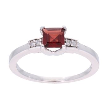 9ct White Gold Garnet and Diamond Square Ring